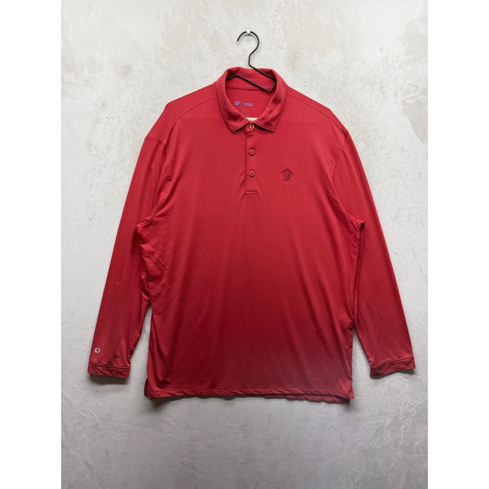IBKUL Shirt Men's XL Golf Polo UPF 50+ Long Sleeve Red Textured Knit Performance